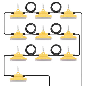100FT Construction String Lights, 150W 15000LM, 10PCs String Work Light, 5000-5500K, IP65 Waterproof, with Hanging Hooks, for Construction Site, Temporary Lighting Indoor & Outdoor, ETL Listed