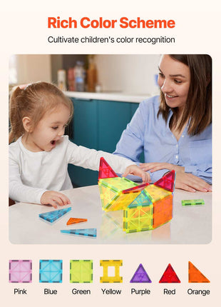 Magnetic Tiles, 32 PCS Magnetic Building Blocks for Kids, Magnet Building Set with Storage Bag, STEM Sensory Educational Construction Stacking Toys Gift for Toddlers Boys and Girls 3+ Year Old