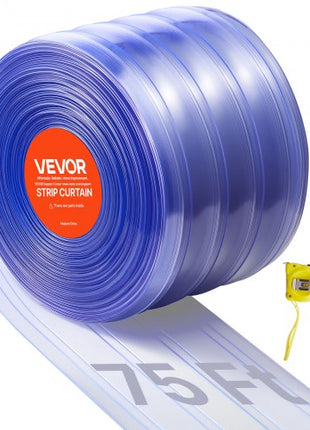 Clear PVC Strip Curtain, 75 ft Length x 8 in Width, Ribbed Plastic Door Strip Bulk Roll, Walk in Freezer Cooler Curtain Strips for Doorways of Supermarket, Garage, Warehouse, Pet Animal House