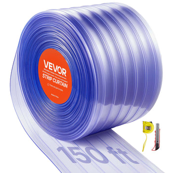 Clear PVC Strip Curtain, 150 ft Length x 12 in Width, Ribbed Plastic Door Strip Bulk Roll, Walk in Freezer Cooler Curtain Strips for Doorways of Supermarket, Garage, Warehouse, Pet Animal House