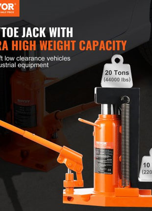 Hydraulic Toe Jack, 10 Ton On Toe Toe Jack Lift, 20 Ton On Top Lift Capacity Machine Jack, 1.2-7.5 in Toe Height, 12.6-18.9 in Top Height, Air Hydraulic Claw Jack for Machinery, Industry