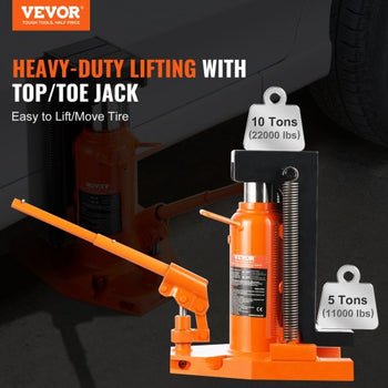 Hydraulic Toe Jack, 5 Ton On Toe Toe Jack Lift, 10 Ton On Top Lift Capacity Machine Jack, 0.8-6.8 in Toe Height, 11.3-17.3 in Top Height, Air Hydraulic Claw Jack for Machinery, Industry