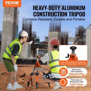 Laser Level Tripod Stand, 5/8"-11 Thread Mount, 27.16-67.71 inch Height Adjustment Heavy Duty Survey Tripod, with Level Bubble & Diffusion Limiter , Liftable Non-Skid Feet for Construction