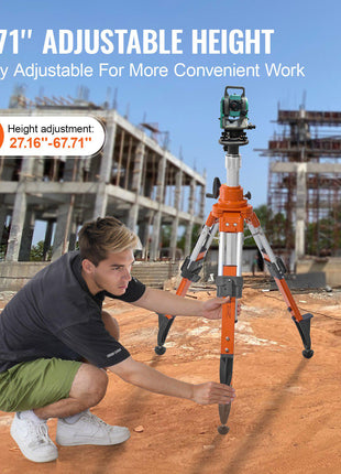 Laser Level Tripod Stand, 5/8"-11 Thread Mount, 27.16-67.71 inch Height Adjustment Heavy Duty Survey Tripod, with Level Bubble & Diffusion Limiter , Liftable Non-Skid Feet for Construction