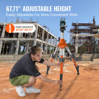 Laser Level Tripod Stand, 5/8"-11 Thread Mount, 27.16-67.71 inch Height Adjustment Heavy Duty Survey Tripod, with Level Bubble & Diffusion Limiter , Liftable Non-Skid Feet for Construction