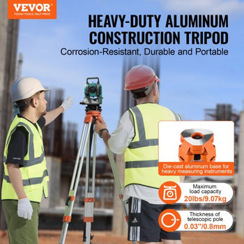 Laser Level Tripod Stand, 5/8"-11 Thread Mount, 16.53-65.55 inch Height Adjustment Heavy Duty Survey Tripod for Construction Laser Level Scanner, Retractable Legs Non-Skid Feet Professional