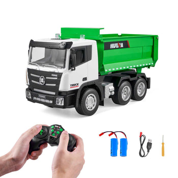 RC Dump Truck Toy, 9-Channel 1:18 Scale, Remote Control Dump Truck RC Construction Vehicle Truck Toy with Light & 2 Rechargeable Batteries Birthday Gift for Toddlers Kids Boys and Girls Age 8+
