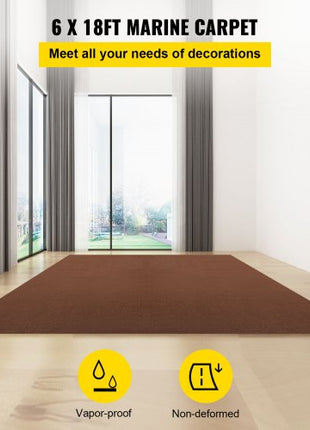 Marine Carpet, 6 x 18 ft Boat Carpeting, Deep Brown Marine Grade Boat Carpet, Indoor/Outdoor Marine Carpeting with Water-Proof TPR Backing, Water-Proof Carpet Roll for Home, Patio, Porch, Deck