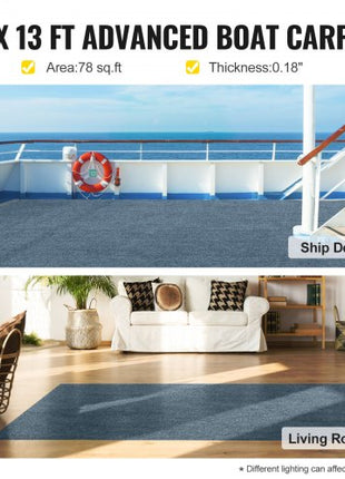 Gray Marine Carpet 6 ft x 13.1 ft Boat Carpet Rugs Indoor Outdoor Rugs for Patio Deck Anti-Slide TPR Water-Proof Back Cut Outdoor Marine Carpeting Easy Clean Outdoor Carpet Roll