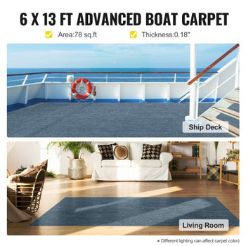 Gray Marine Carpet 6 ft x 13.1 ft Boat Carpet Rugs Indoor Outdoor Rugs for Patio Deck Anti-Slide TPR Water-Proof Back Cut Outdoor Marine Carpeting Easy Clean Outdoor Carpet Roll