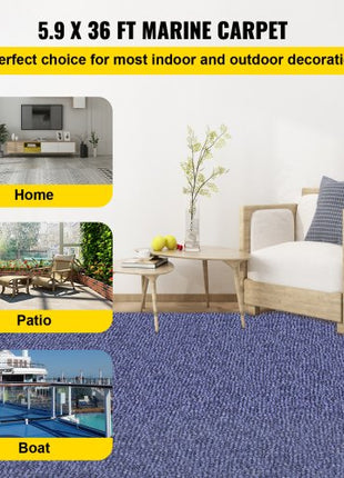 Deep Blue Marine Carpet 5.9 ft x 36 ft Marine Carpeting Marine Grade Carpet for Boats with Waterproof Back Outdoor Rug for Patio Porch Deck Garage Outdoor Area Rug Runner Non-Slide Porch Rug