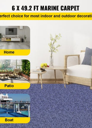 Deep Blue Marine Carpet 6 ft x 49.2 ft Marine Carpeting Marine Grade Carpet for Boats with Waterproof Back Outdoor Rug for Patio Porch Deck Garage Outdoor Area Rug Runner Non-Slide Porch Rug