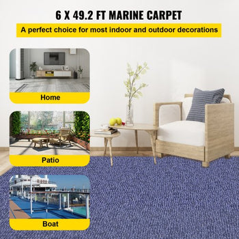 Deep Blue Marine Carpet 6 ft x 49.2 ft Marine Carpeting Marine Grade Carpet for Boats with Waterproof Back Outdoor Rug for Patio Porch Deck Garage Outdoor Area Rug Runner Non-Slide Porch Rug