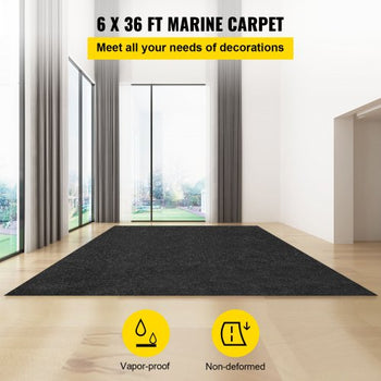 Marine Carpet, 6 x 36 ft Boat Carpeting, Charcoal Black Marine Grade Boat Carpet, Indoor/Outdoor Marine Carpeting with Water-proof TPR Backing, Water-proof Carpet Roll for Home, Patio, Porch, De