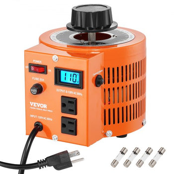 2000VA Auto Variable Voltage Transformer, 15.3 Amp, 110V Input 0-130V Output AC Voltage Regulator, with LCD Display 4 Extra Fuses Thermal Control Switch for Home Industrial Office