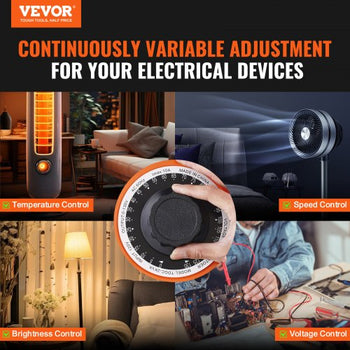 2000VA Auto Variable Voltage Transformer, 15.3 Amp, 110V Input 0-130V Output AC Voltage Regulator Power Supply, with 4 Extra Fuses Thermal Control Switch for Home Industrial Office