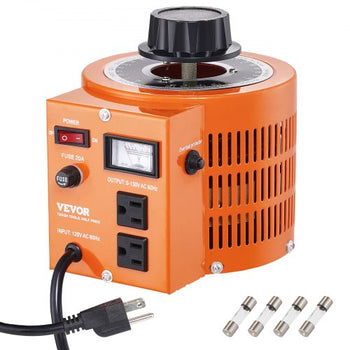 2000VA Auto Variable Voltage Transformer, 15.3 Amp, 110V Input 0-130V Output AC Voltage Regulator Power Supply, with 4 Extra Fuses Thermal Control Switch for Home Industrial Office