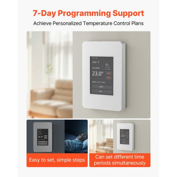 7-Day Programmable Thermostat, Home Thermostats for Radiant Underfloor Heating Cable,Heat Pump with GFCI & Sensitive Sensor,TFT Color Display Touchscreen,Efficient,Gray-White (Without Wifi)
