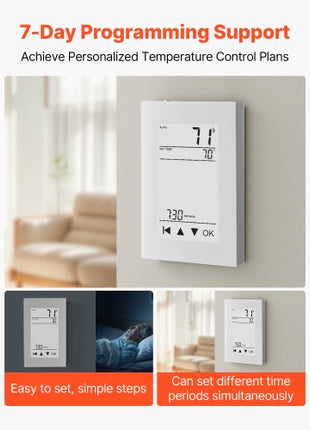 7-Day Programmable Thermostat, Home Thermostats for Radiant Underfloor Heating Cable, Heat Pump, with GFCI & Sensitive Sensor, LCD Touchscreen, Energy-Efficient, Gray-White  (Without Wifi)