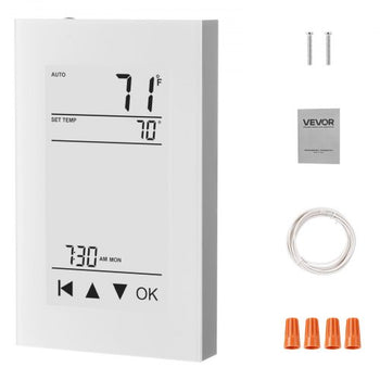 7-Day Programmable Thermostat, Home Thermostats for Radiant Underfloor Heating Cable, Heat Pump, with GFCI & Sensitive Sensor, LCD Touchscreen, Energy-Efficient, Gray-White  (Without Wifi)