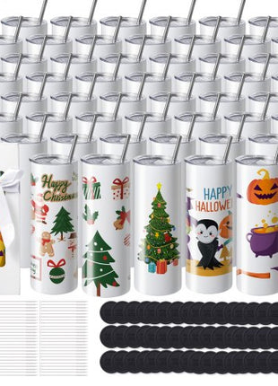 50 Pack Sublimation Tumblers 20oz Skinny Straight, Stainless Steel Sublimation Tumblers Blank, Stainless Steel Double Wall Tumbler for Heat Transfer Customized Gifts with Lid and Straw, Gift Box