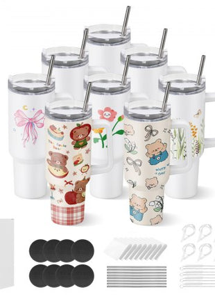Sublimation Tumblers, 8 Pack, 40 oz Tumblers Bulk with Handle, Stainless Steel Sublimation Cups with Lids and Straws, Double Wall Insulated Tumbler Blank, for DIY Personalized Customization