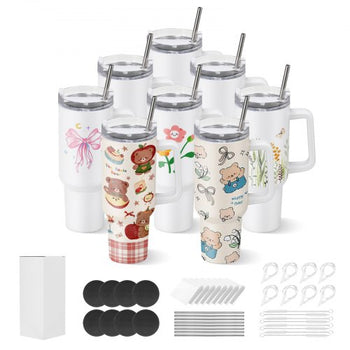 Sublimation Tumblers, 8 Pack, 40 oz Tumblers Bulk with Handle, Stainless Steel Sublimation Cups with Lids and Straws, Double Wall Insulated Tumbler Blank, for DIY Personalized Customization