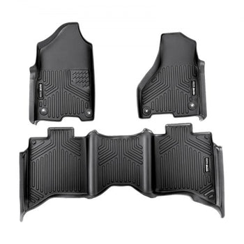 SKYSHALO Truck Floor Liners, Fits Dodge Ram 1500/2500/3500 & 1500 Classic 2013-2018/2019-2022(Crew Cab Only), Include 3 Front & Second Row Mats, Weather-Resistant TPE Custom Fit Mats for Pickup, Black