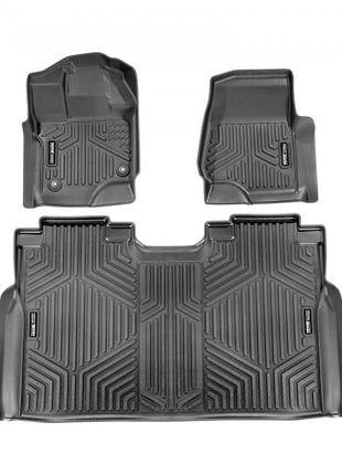 Automotive Floor Mats, Fits for 2015-2024 Ford F-150 (Includes 2022-2024 Lightning) SuperCrew with Carpet & Without Fold Flat Storage, 3 pcs Front and 2nd Row Liners, Liners for Trucks, Black
