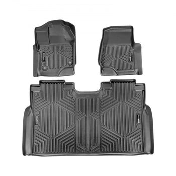 Automotive Floor Mats, Fits for 2015-2024 Ford F-150 (Includes 2022-2024 Lightning) SuperCrew with Carpet & Without Fold Flat Storage, 3 pcs Front and 2nd Row Liners, Liners for Trucks, Black