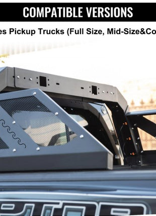 Truck Roll Bar Chase Rack Adjustable with 6 Amber Auxiliary Side Marker Lamps, Universal Fit for Pickup Trucks