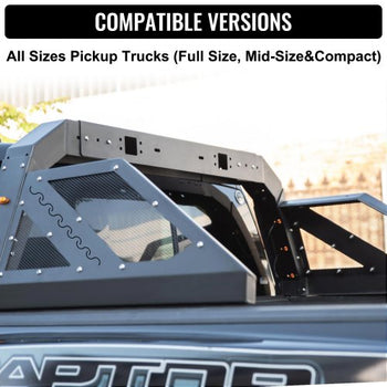 Truck Roll Bar Chase Rack Adjustable with 6 Amber Auxiliary Side Marker Lamps, Universal Fit for Pickup Trucks
