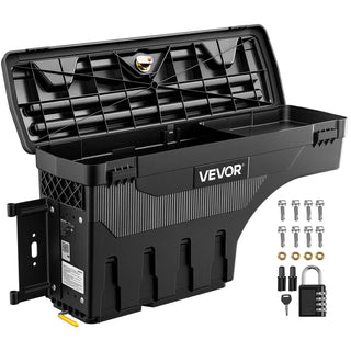 Truck Bed Storage Box, 6.6 Gal/25 L Waterproof ABS Wheel Well Tool Box with Anti-Theft Combination Lock, Compatible with 2019-2023 Dodge Ram 1500, Driver Side Left (Drilling Required)