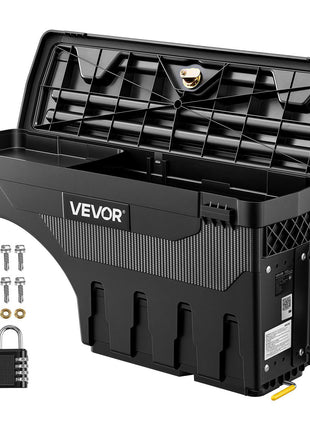 Truck Bed Storage Box, 6.6 Gal/25 L Waterproof ABS Wheel Well Tool Box with Anti-Theft Combination Lock, Compatible with 2019-2023 Dodge Ram 1500 , Passenger Side Right (Drilling Required)