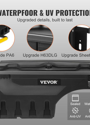 Black waterproof storage box with UV protection; durable PA6 material, built to last.