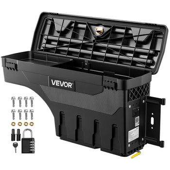 Truck Bed Storage Box, 6.6 Gal/25 L Waterproof ABS Wheel Well Tool Box with Anti-Theft Combination Lock, Compatible with 1997-2014 Ford F-150, Passenger Side Right (Drilling Required)