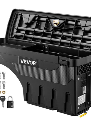 Truck Bed Storage Box, 6.6 Gal/25 L Waterproof ABS Wheel Well Tool Box, Anti-Theft Combination Lock, Compatible with 2002-2018 Dodge Ram 1500 2500 3500, Passenger Side Right (Drilling Required)
