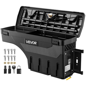 Truck Bed Storage Box, 6.6 Gal/25 L Waterproof ABS Wheel Well Tool Box, Anti-Theft Combination Lock, Compatible with 2002-2018 Dodge Ram 1500 2500 3500, Passenger Side Right (Drilling Required)