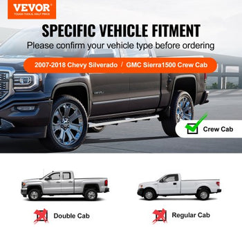 Running Boards, 6" Step Bars Compatible with 2007-2018 Chevy Silverado/GMC Sierra 1500 Crew Cab/2019 2500HD 3500HD 1500 LD, 201 Stainless Steel Side Steps Nerf Bars, 500LBS Capacity, 2 Piece
