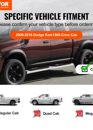 Running Boards, 6" Step Bars Compatible with 2009-2018 Dodge Ram 1500/2010-2023 Ram 2500/3500 (Includes 2019-2023 Classic) Crew Cab, 201 Stainless Steel Side Steps Nerf Bars, 500LBS, 2 PCS