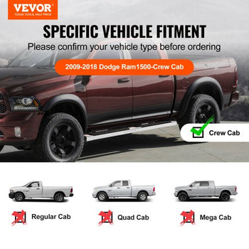Running Boards, 6" Step Bars Compatible with 2009-2018 Dodge Ram 1500/2010-2023 Ram 2500/3500 (Includes 2019-2023 Classic) Crew Cab, 201 Stainless Steel Side Steps Nerf Bars, 500LBS, 2 PCS