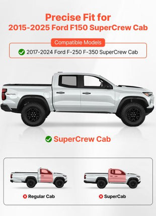 Running Boards, 6 Inches Side Steps Compatible with 2015-2025 Ford F150 SuperCrew Cab, 2017-2024 Ford F-250 F-350 SuperCrew Cab, Black Textured Aluminum Alloy Nerf Bars, 500 lbs Load Capacity
