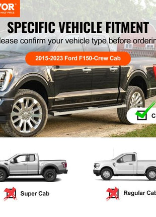 Running Boards, 6" Step Bars Compatible with 2015-2023 Ford F150-Crew Cab/2017-2023 Ford F-250 F-350 Super Duty Crew Cab, 201 Stainless Steel Side Steps Nerf Bars, 500LBS Capacity, 2 Piece