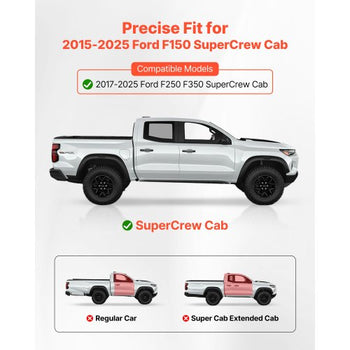 Running Boards, 6 Inches Side Steps Compatible with 2015-2025 Ford F150 SuperCrew Cab, 2017-2025 Ford F150 SuperCrew Cab, Black Carbon Steel Nerf Bars, 550 lbs Load Capacity, Non-Slip Surface