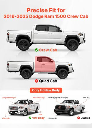 Running Boards, 6 Inches Side Steps Compatible with 2019-2025 Dodge Ram 1500 Crew Cab(Not Fit 2019-2025 1500 Classic), Black Aluminum Alloy Nerf Bars, 500 lbs Load Capacity, Non-Slip Textured Surface with Rustproof Coating