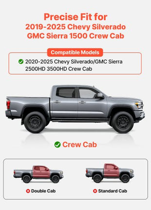 Running Boards, 6 Inches Side Steps Compatible with 2019-2025 Chevy Silverado/GMC Sierra 1500 Crew Cab, 2020-2025 Chevy Silverado/GMC Sierra 2500HD 3500HD Crew Cab, Black Carbon Steel Nerf Bars