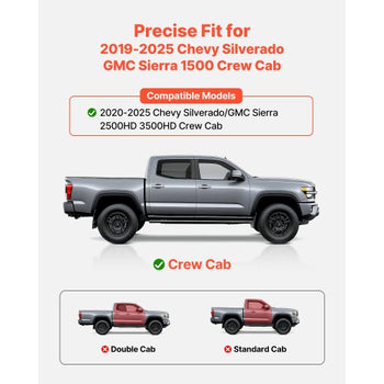 Running Boards, 6 Inches Side Steps Compatible with 2019-2025 Chevy Silverado/GMC Sierra 1500 Crew Cab, 2020-2025 Chevy Silverado/GMC Sierra 2500HD 3500HD Crew Cab, Black Carbon Steel Nerf Bars