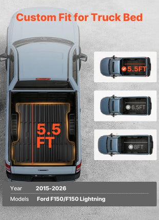 Truck Bed Mat, TPE, Compatible with 2015-2026 Ford F150 Lightning Bed, Heavy Duty Custom Fit, All Weather Protection Pickup Car Cargo Trunk Liner Replacement, for 2015-2026 Ford F150 Accessories