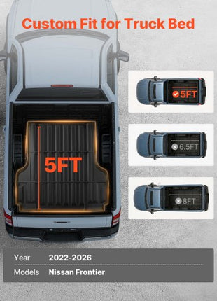 Truck Bed Mat, TPE, Compatible with 2022-2026 Nissan Frontier Bed, Heavy Duty Custom Fit, All Weather Protection Pickup Car Trunk Liner Replacement, for 2022-2026 Nissan Frontier Accessories