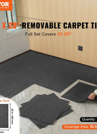 Carpet Tiles Reusable, 20"x 20" Carpet Squares With Padding Attached, Soft Padded Carpet Tiles, Easy Install DIY for Bedroom Living Room Indoor Outdoor (20 Tiles, Dark Gray)